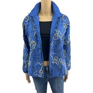 Blutique (M) VINTAGE 90s Pink 100% Silk Embroidered Patch Beach Vacation Jacket